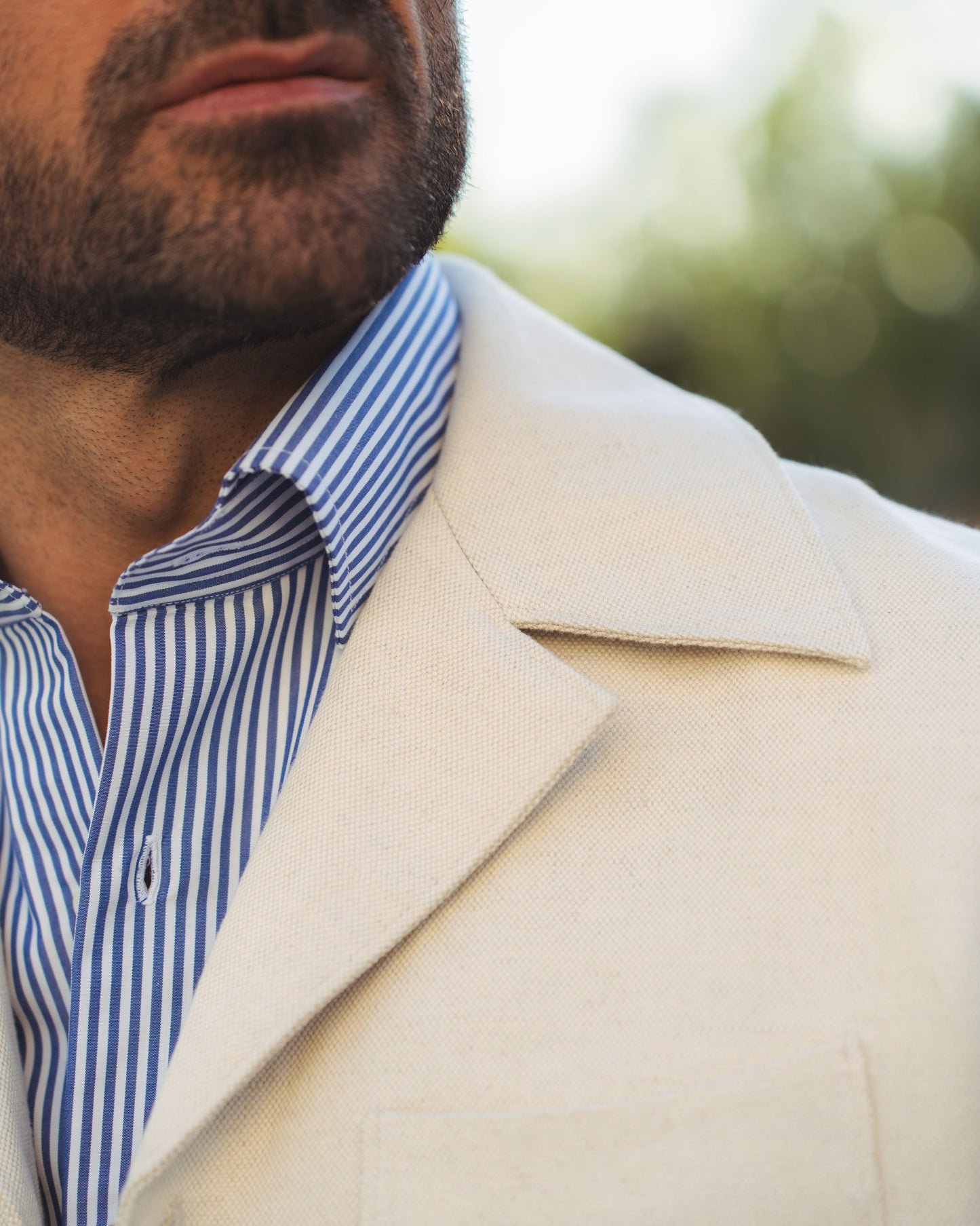 Blue Pencil Stripes on White Shirt