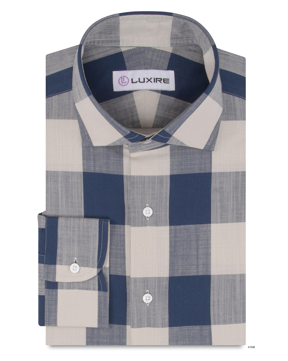 Dark Blue Cream Large Gingham Checks