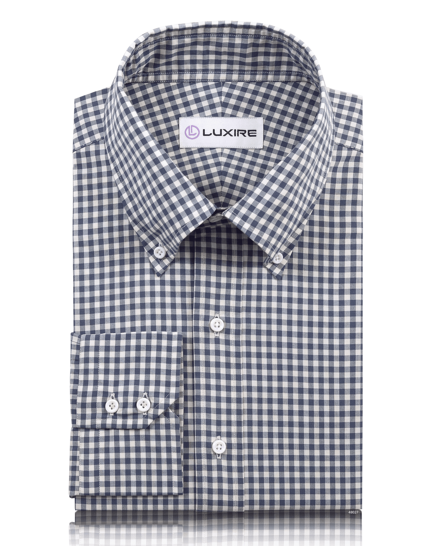 Faded Dark Navy Gingham On White Shirt