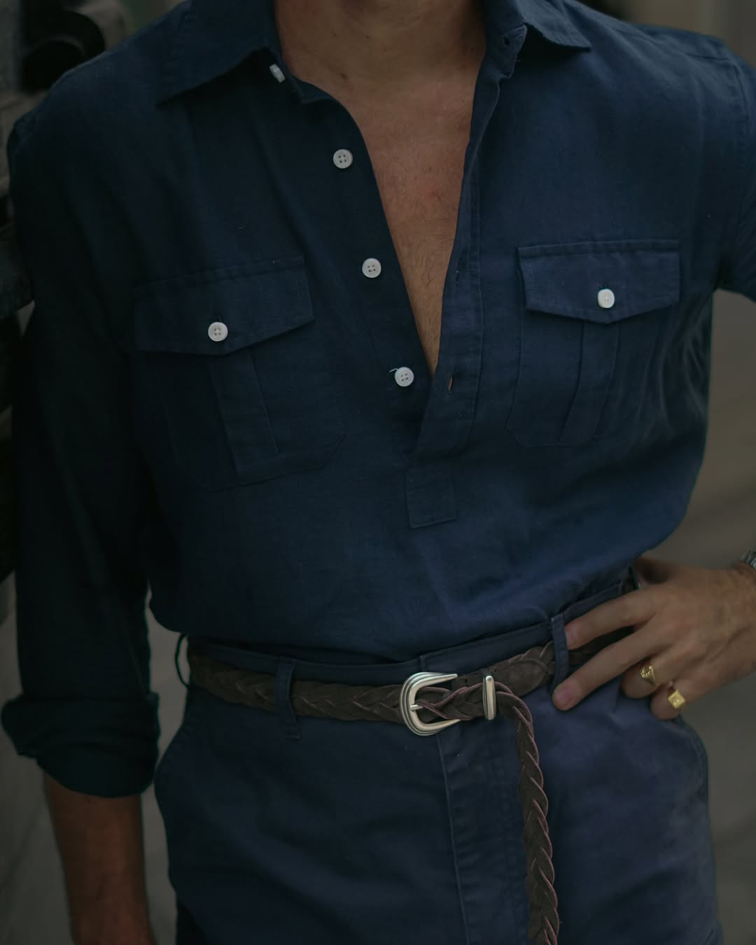 Navy Blue Linen Summer Shirt