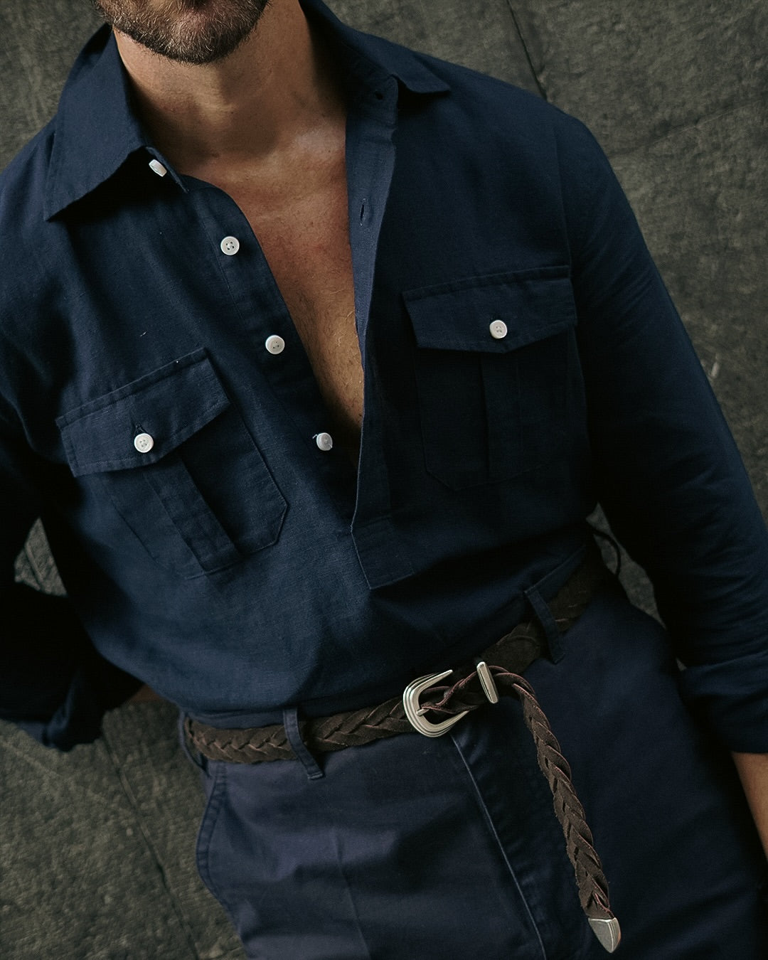 Navy Blue Linen Summer Shirt