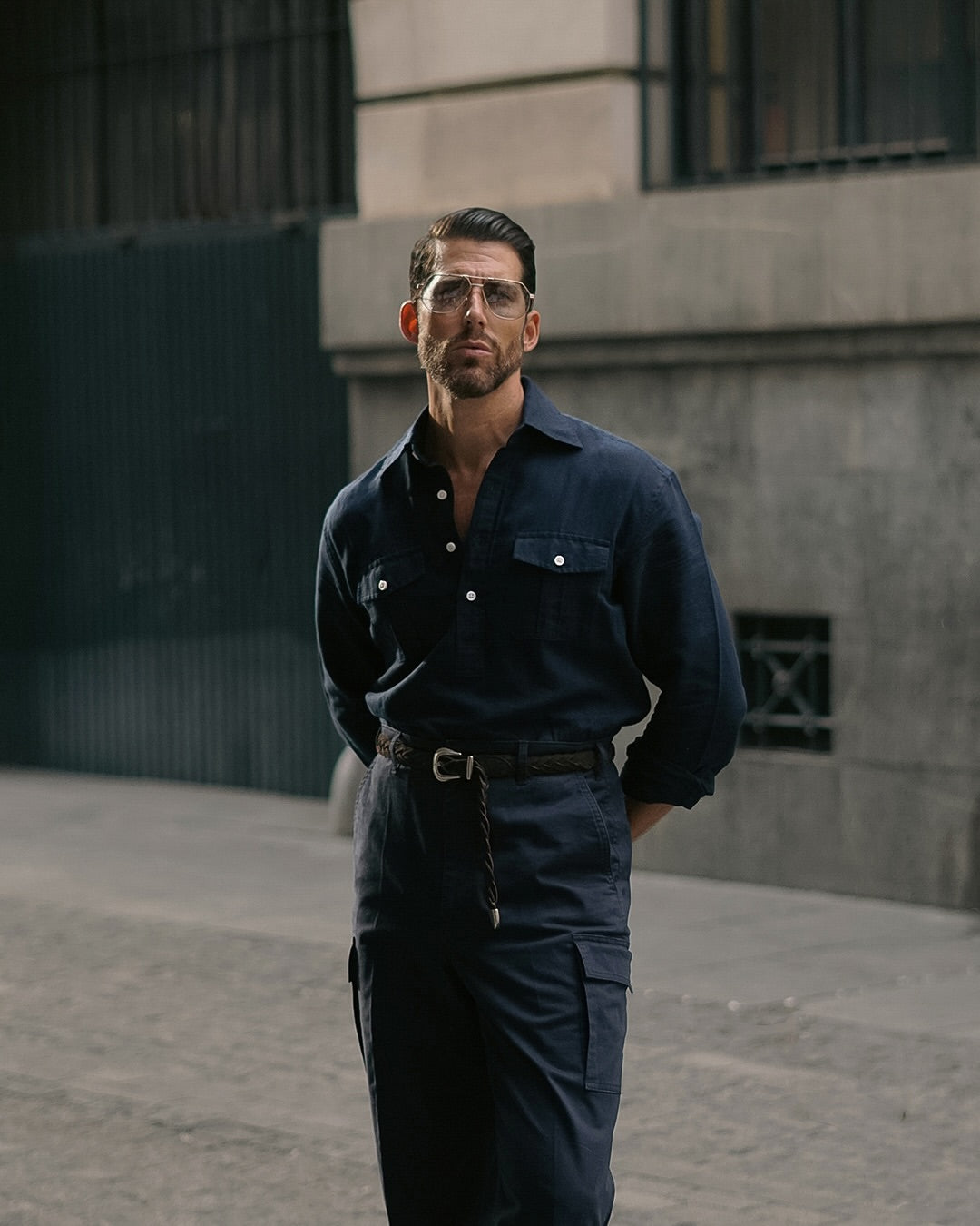 Navy Blue Linen Summer Shirt
