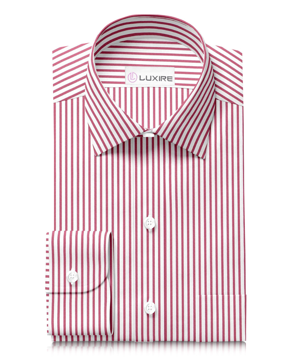 Red-Pink Dress Stripes on White Oxford
