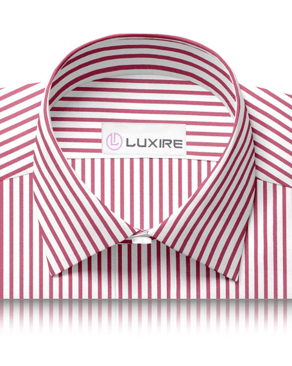 Red-Pink Dress Stripes on White Oxford