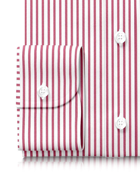 Red-Pink Dress Stripes on White Oxford