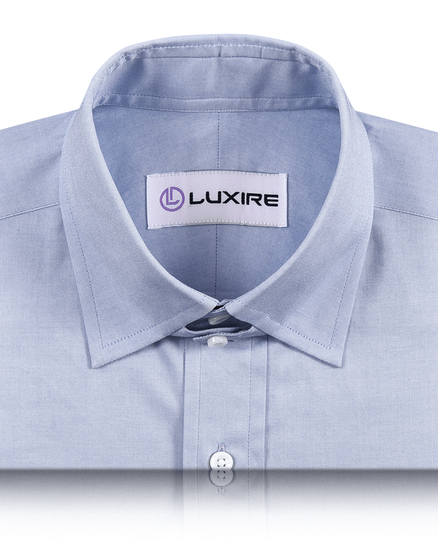Collar of the custom oxford shirt for men by Luxire in blue pinpoint