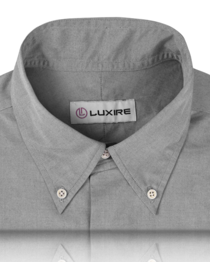 Collar of the custom oxford shirt for men by Luxire in grey pinpoint