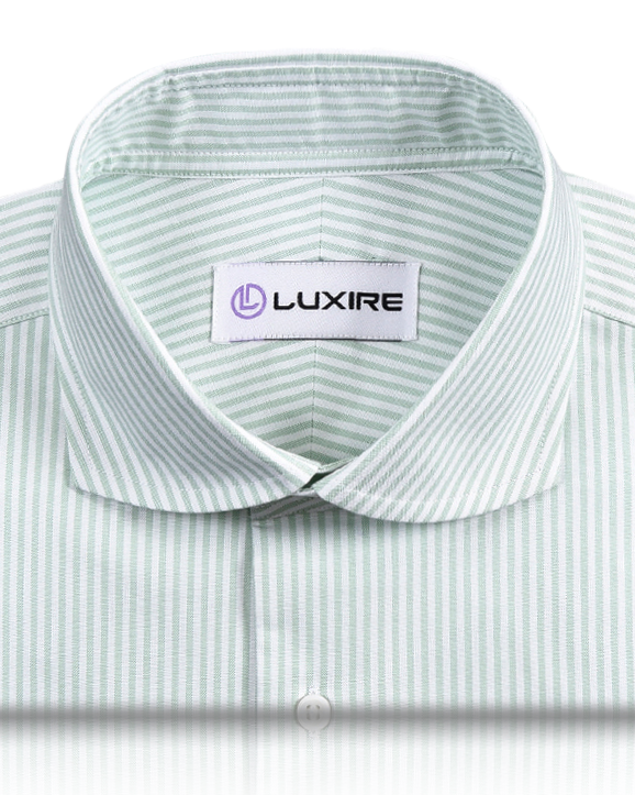 Collar of the custom oxford shirt for men by Luxire in shades of green