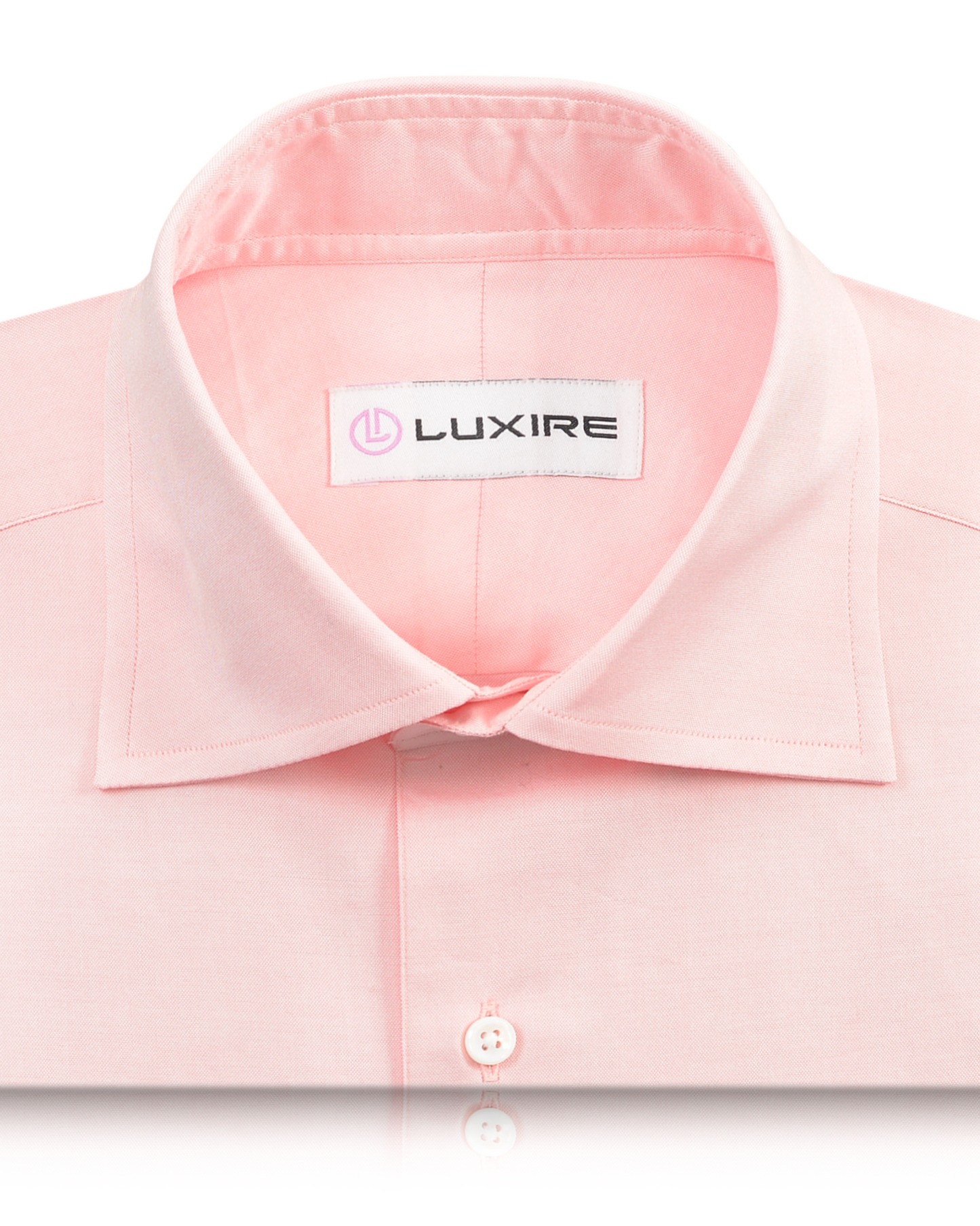 Collar of the custom oxford shirt for men by Luxire in peach pinpoint