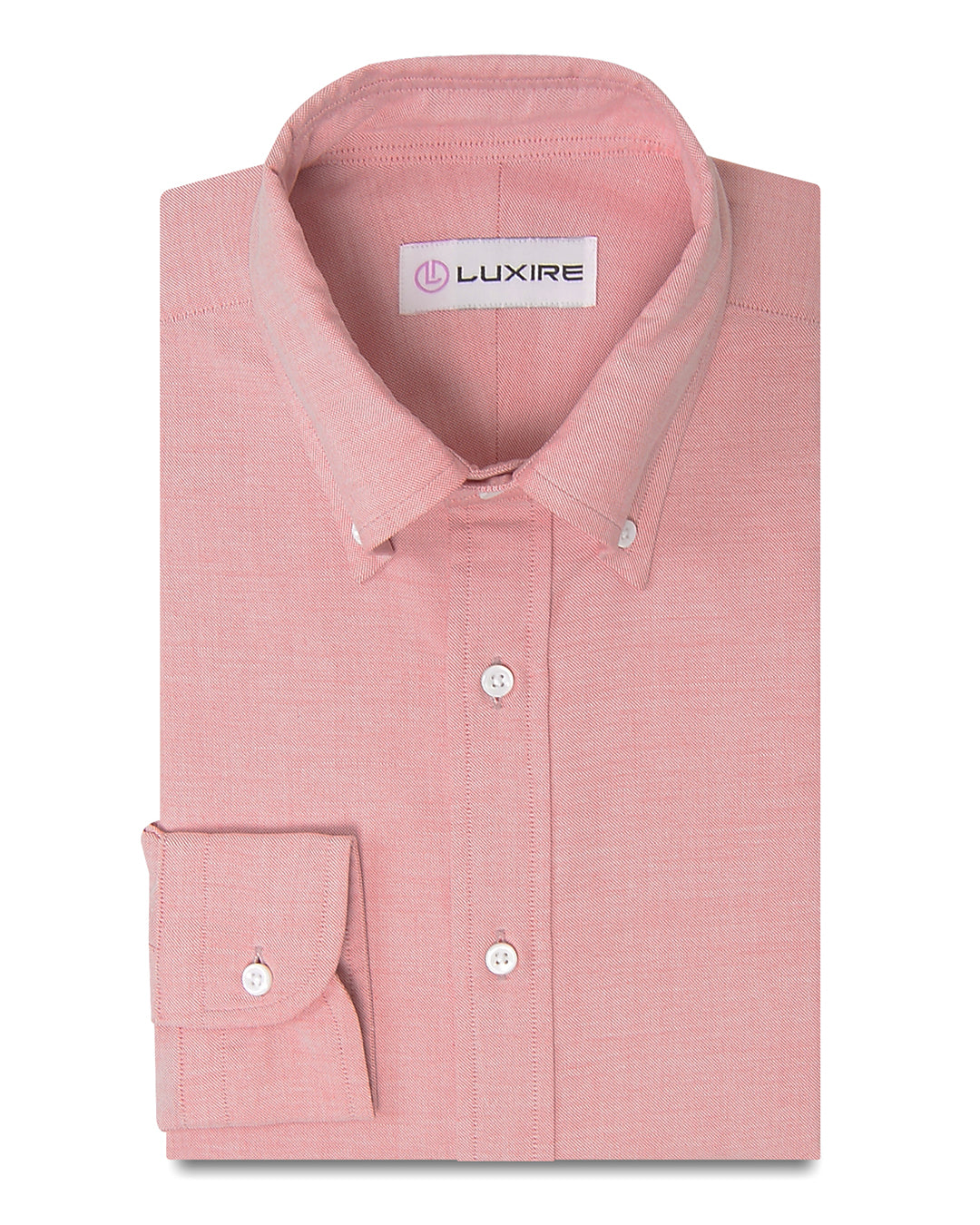 Front of the custom oxford shirt for men by Luxire in red on white