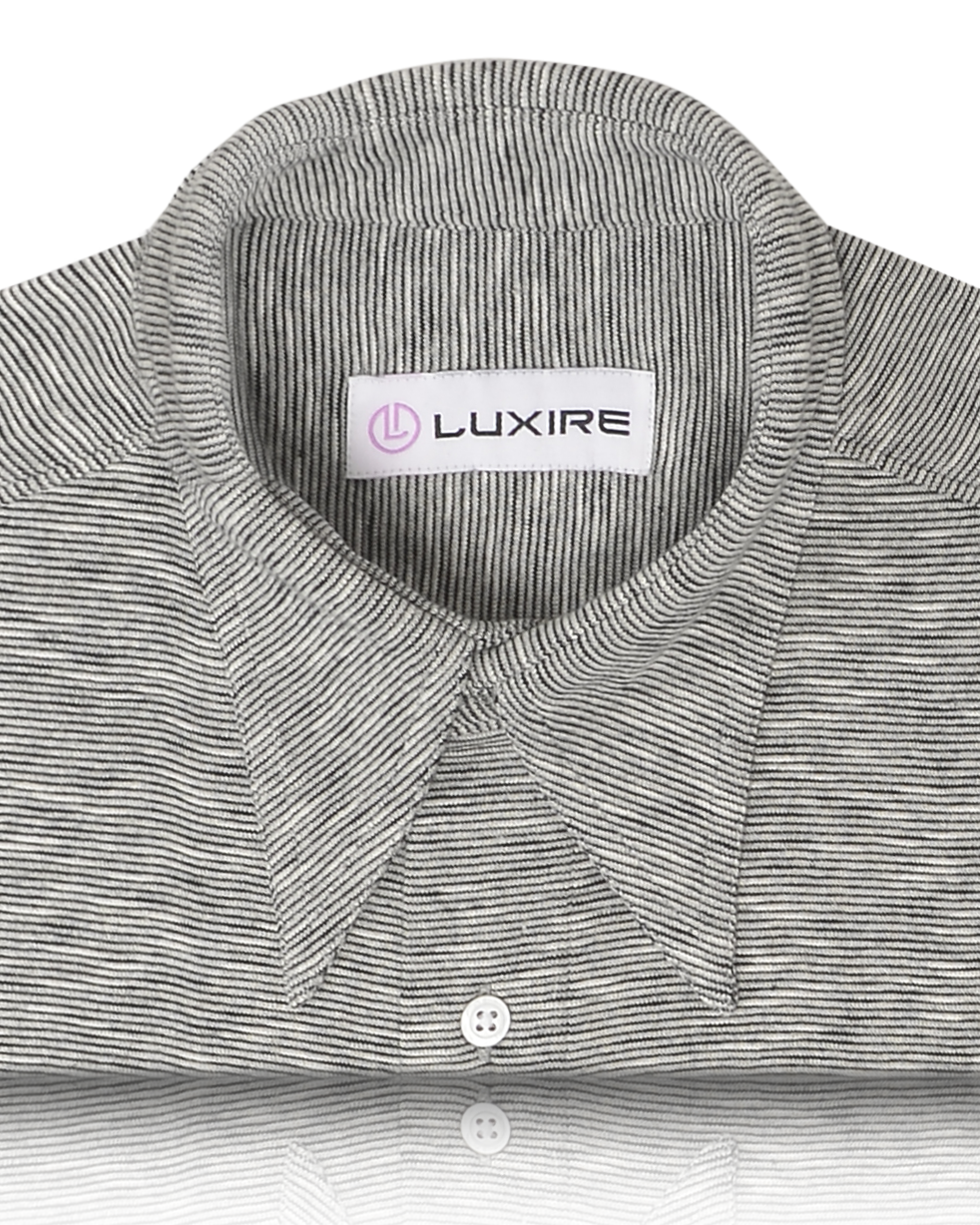 Collar of the custom oxford polo shirt for men by Luxire in black and white