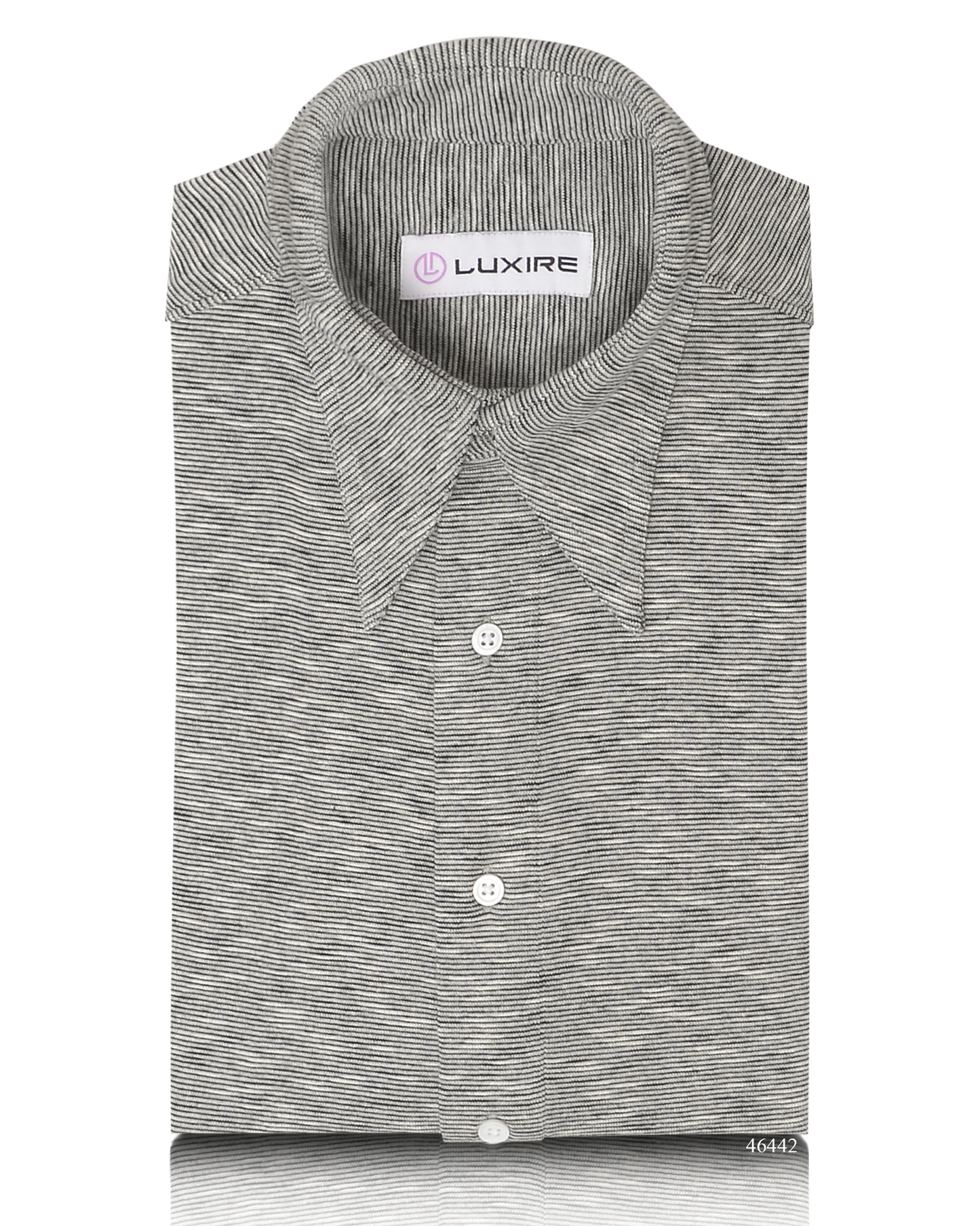 Front of the custom oxford polo shirt for men by Luxire in black and white