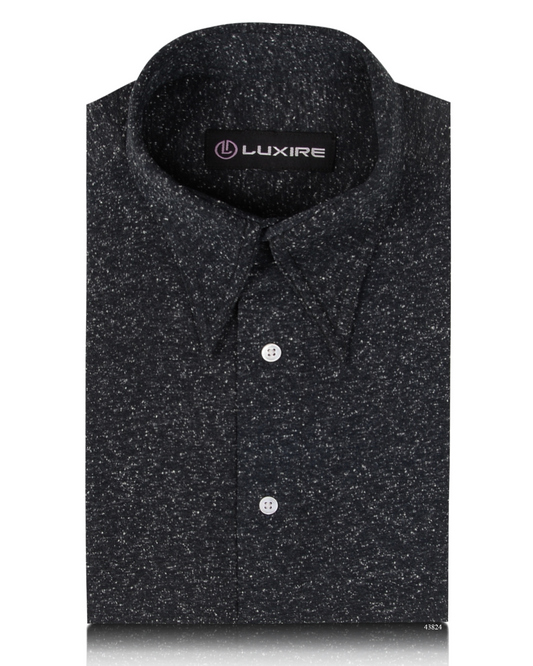 Front of the custom oxford polo shirt for men by Luxire in speckled grey