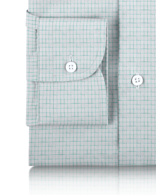 Cuff of the custom linen shirt for men in aqua green graph by Luxire Clothing