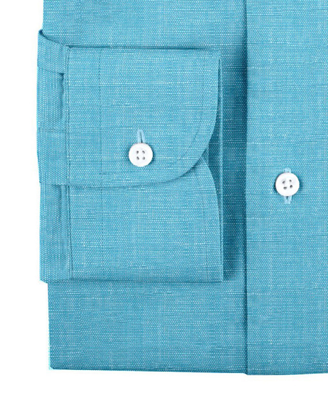 Cuff of the custom linen shirt for men in sky blue by Luxire Clothing