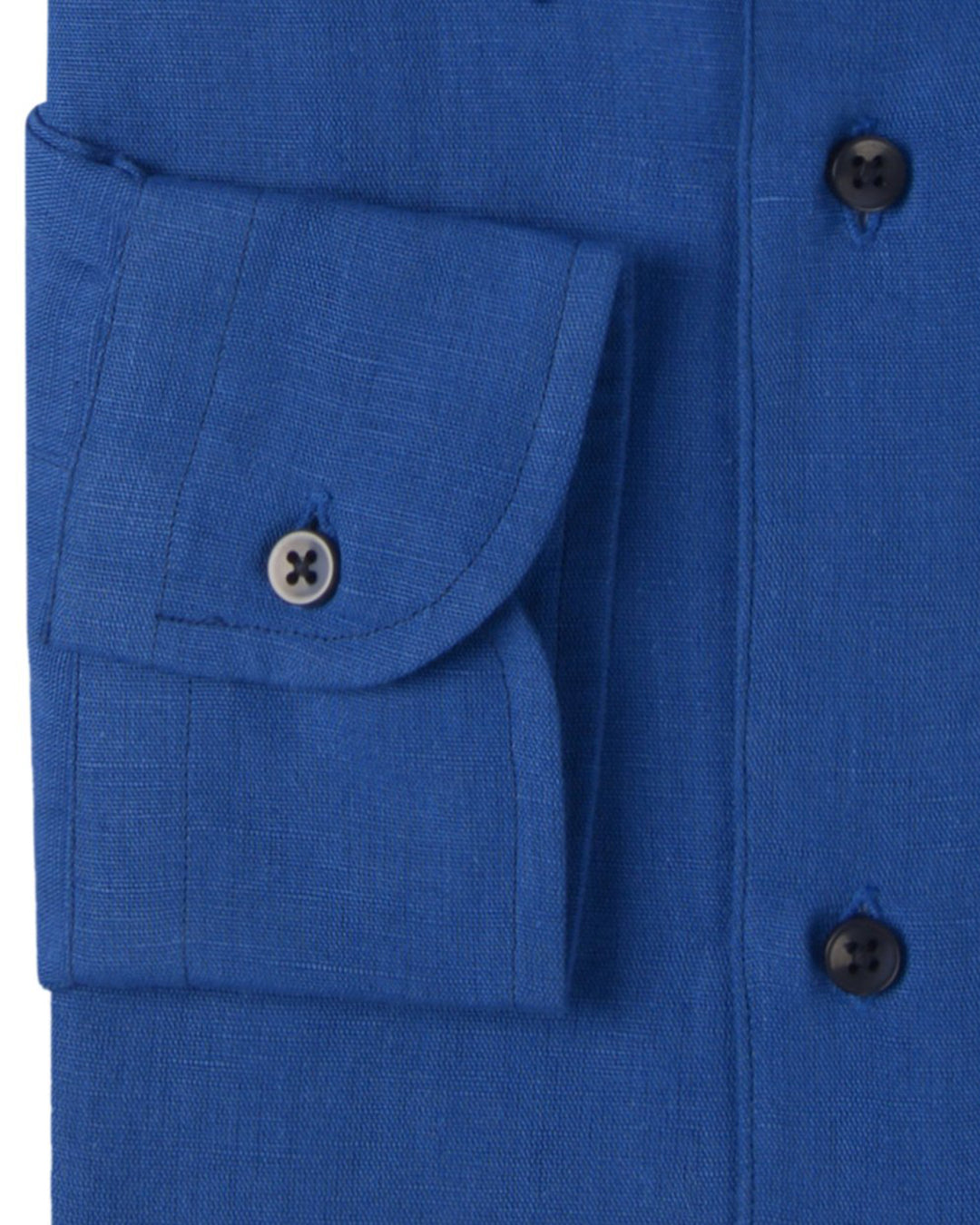 Cuff of custom linen shirt for men in casual blue by Luxire Clothing