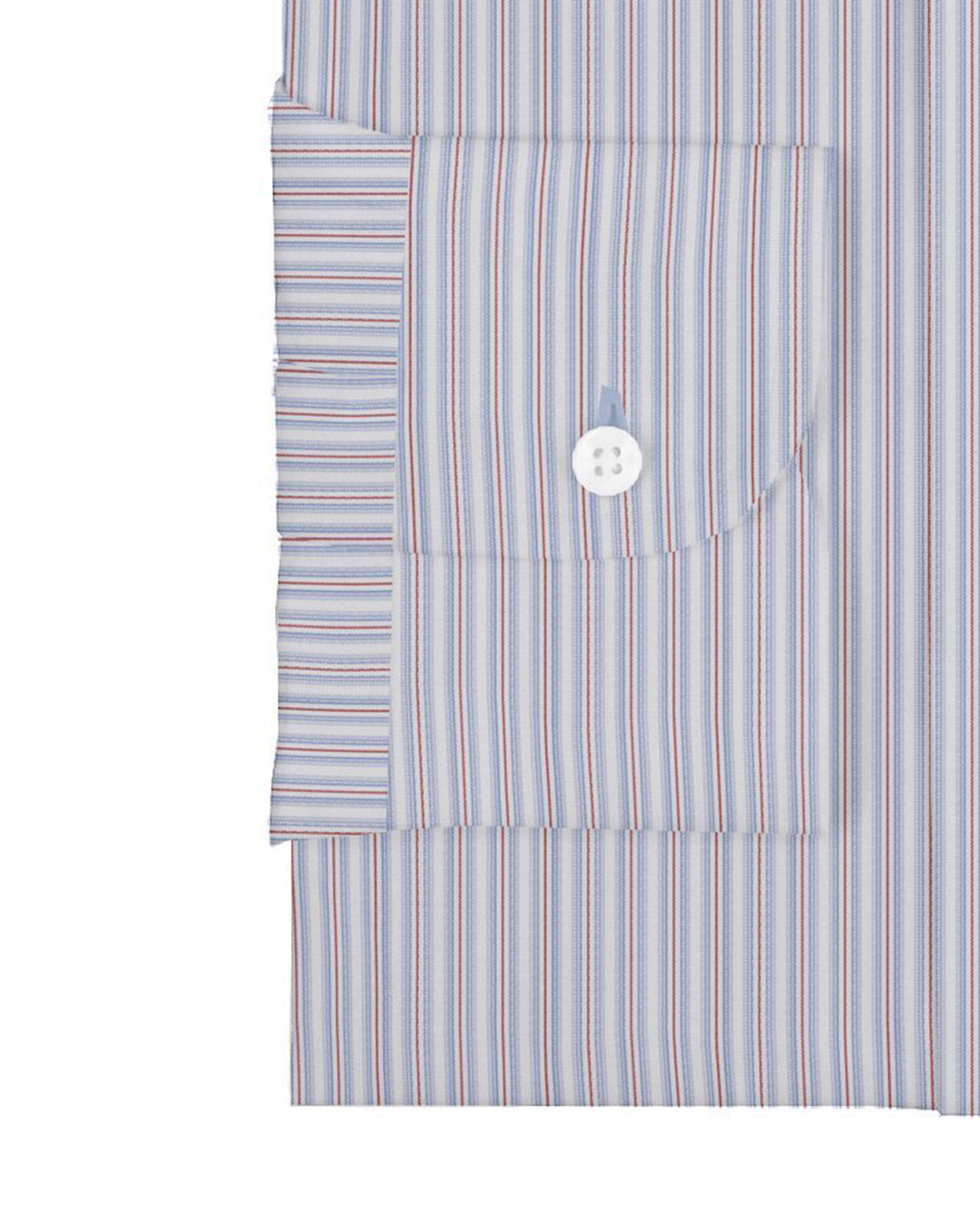 Cuff of the custom linen shirt for men in grey with blue and red stripes by Luxire Clothing