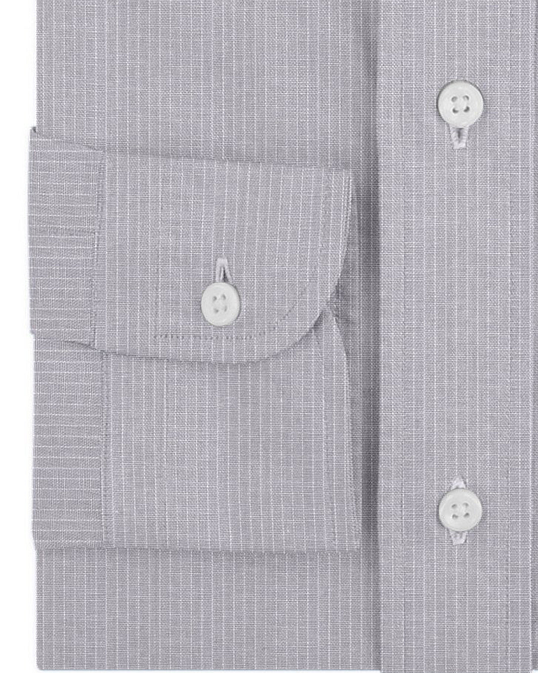 Cuff of the custom linen shirt for men in grey with thin white stripes by Luxire Clothing