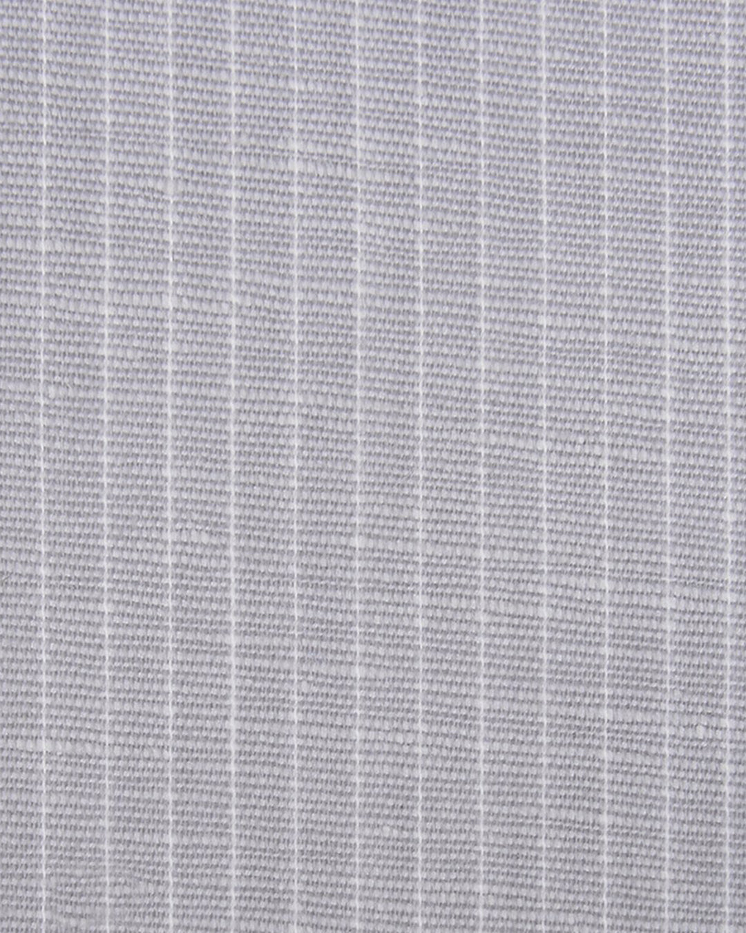 Close up of the custom linen shirt for men in grey with thin white stripes by Luxire Clothing