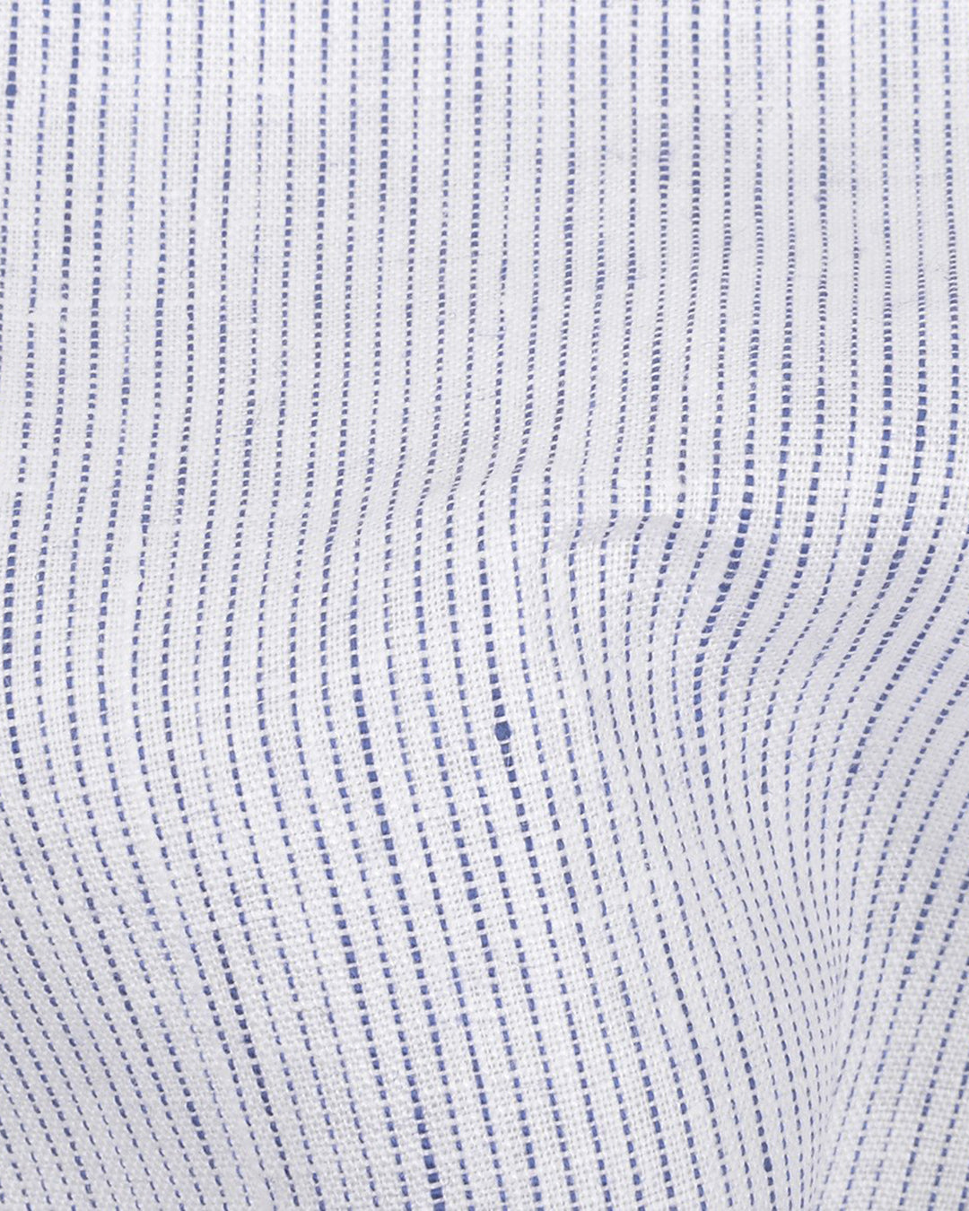 Close up of the custom linen shirt for men in white with ink blue stripes by Luxire Clothing