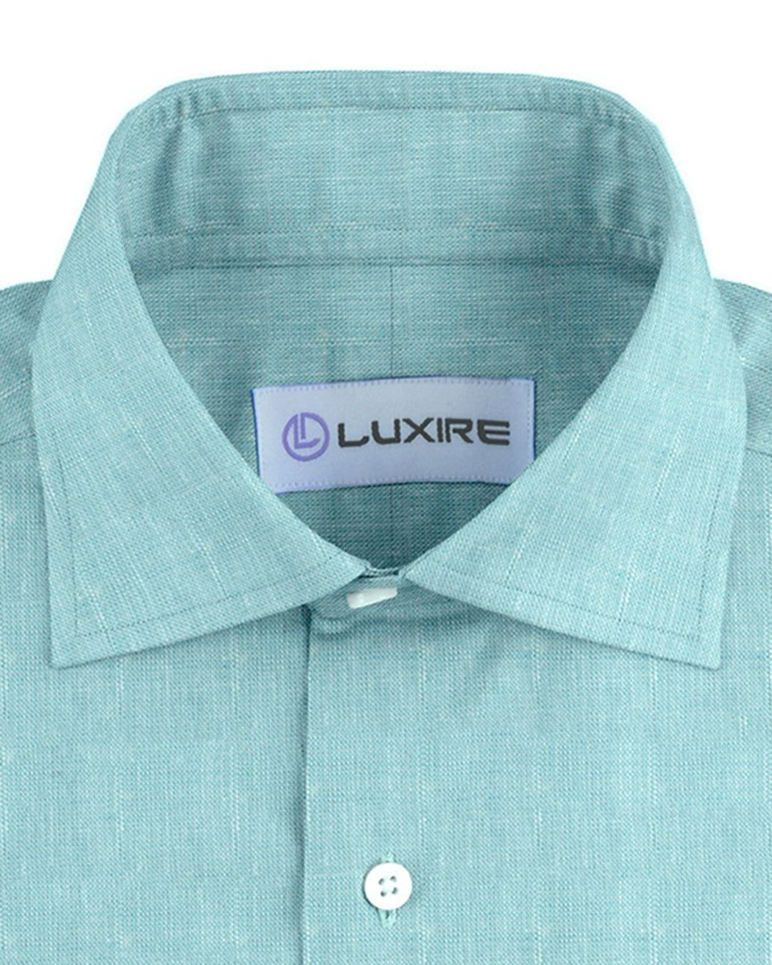 Collar of custom linen shirt for men in light blue