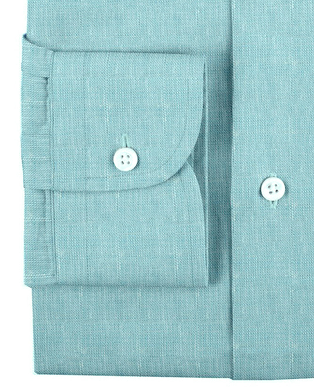 Cuff of custom linen shirt for men in light blue
