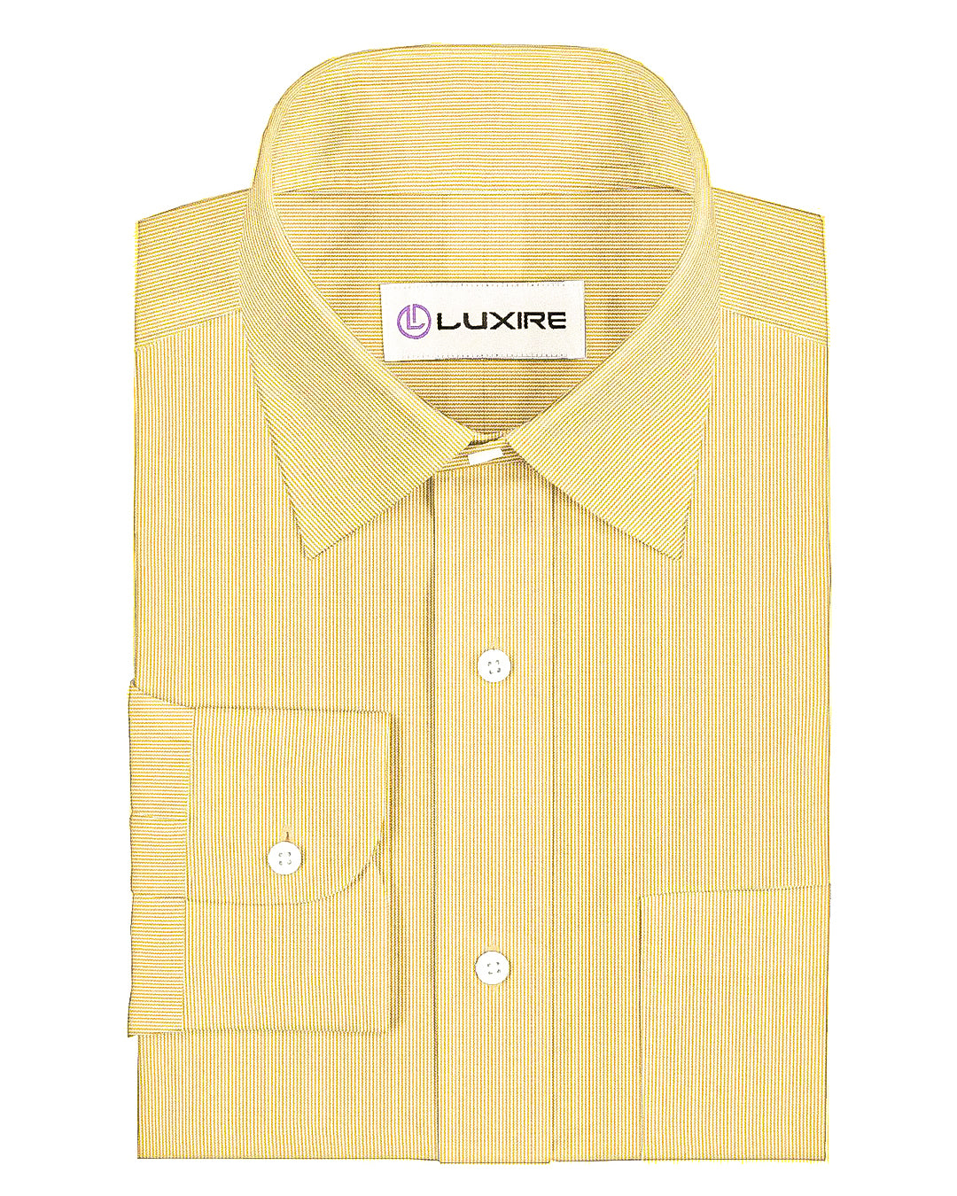 Front of the custom linen shirt for men in light ecru dress stripes by Luxire Clothing