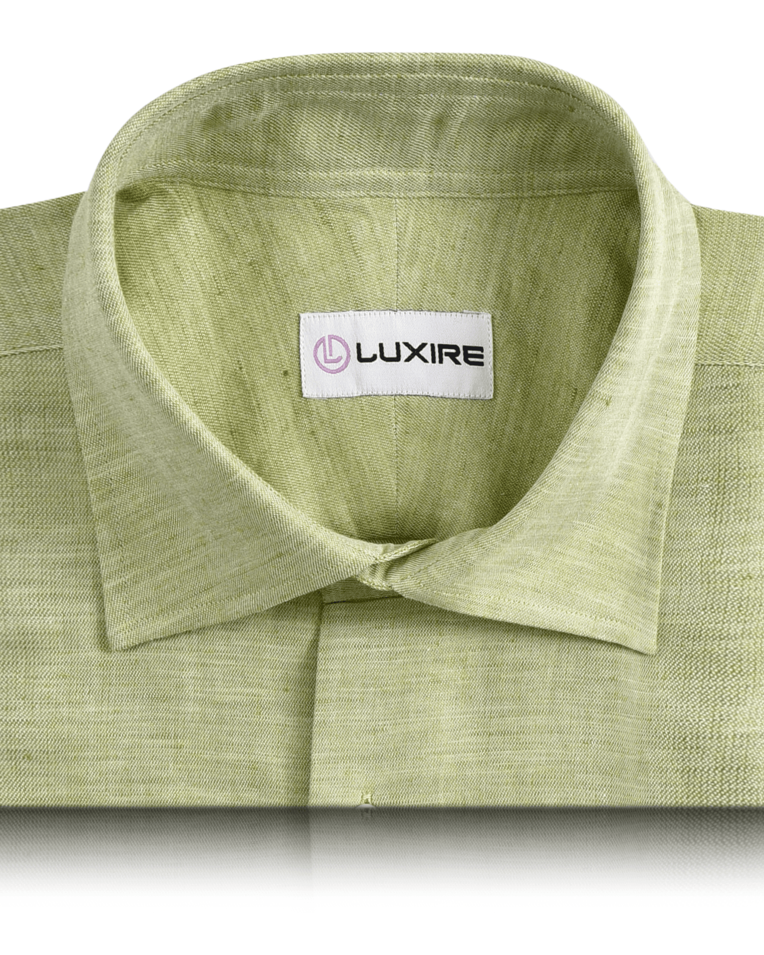 Collar of the custom linen shirt for men in light green chambray by Luxire Clothing