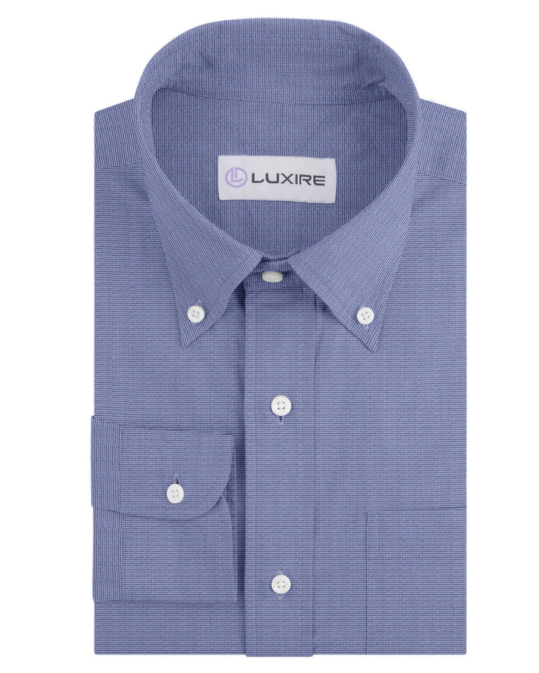 Front of the custom linen shirt for men in mid blue chambray by Luxire Clothing