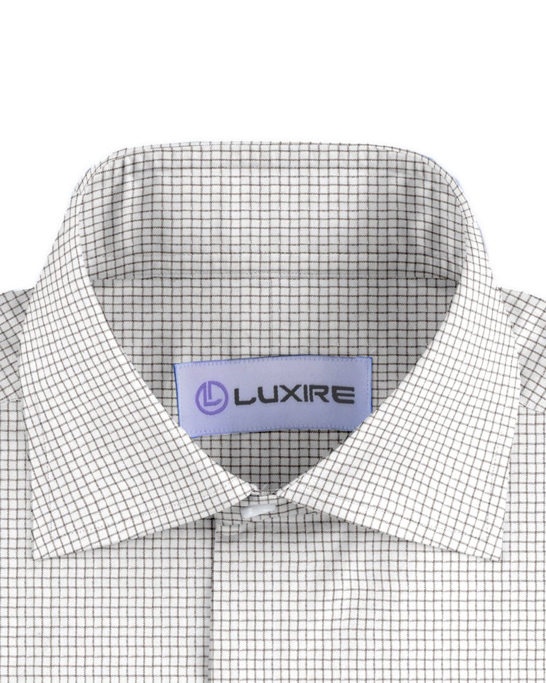 Collar of the custom linen shirt for men in olive green graph by Luxire Clothing