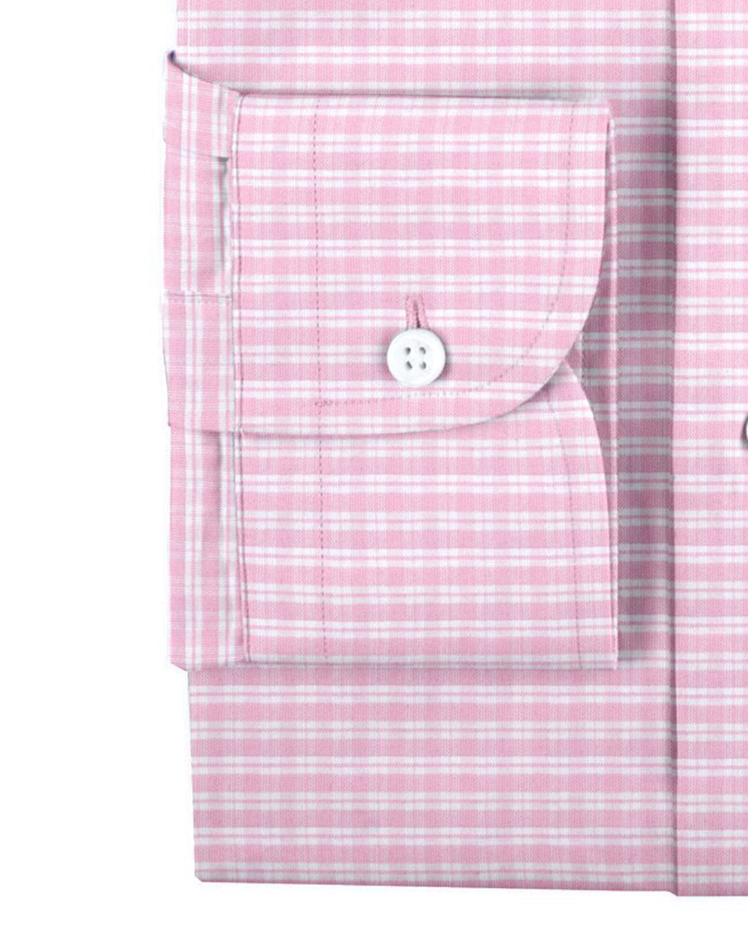 Cuff of the custom linen shirt for men in white with light pink checks by Luxire Clothing