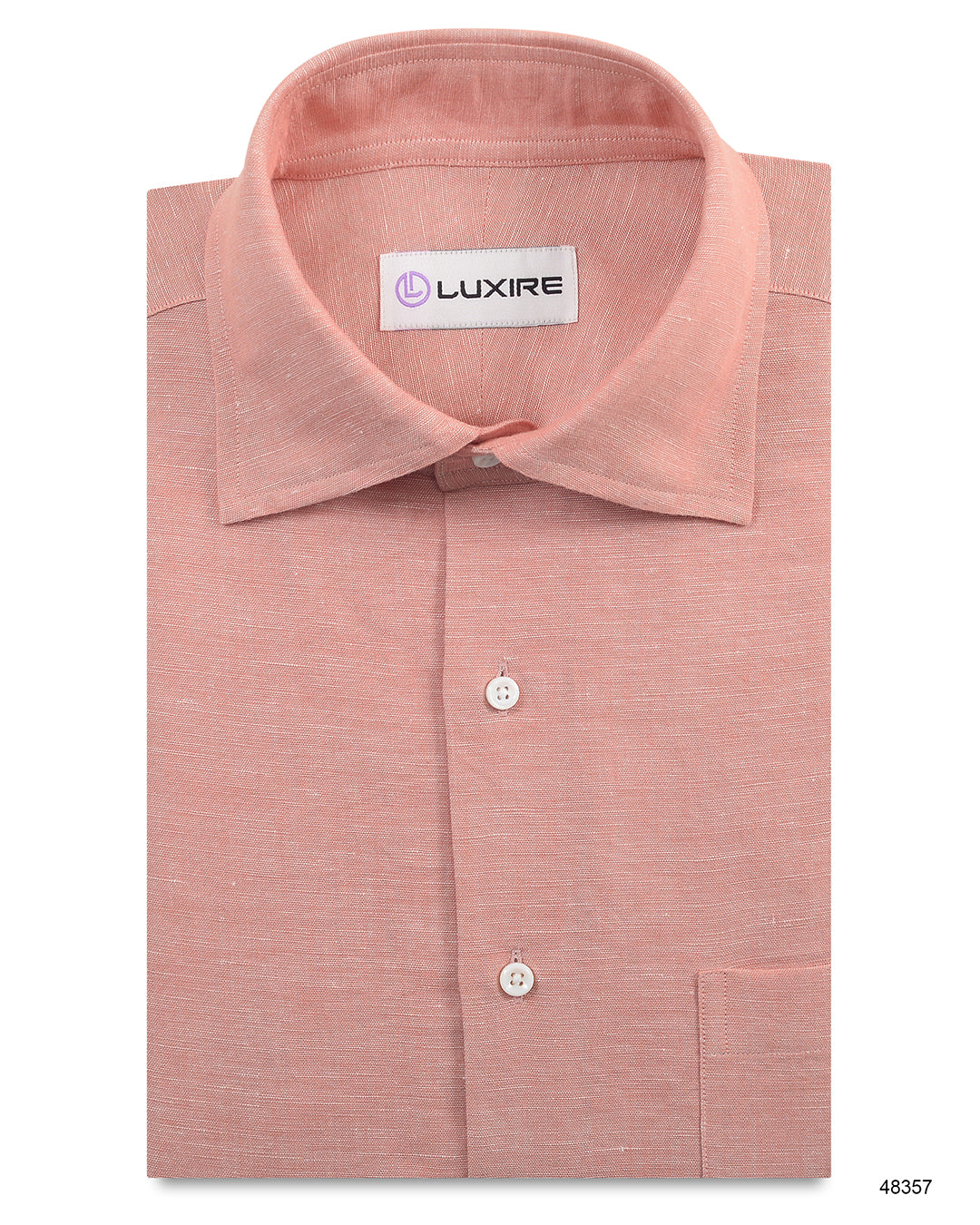 Front of the custom linen shirt for men in plain red chambray by Luxire Clothing