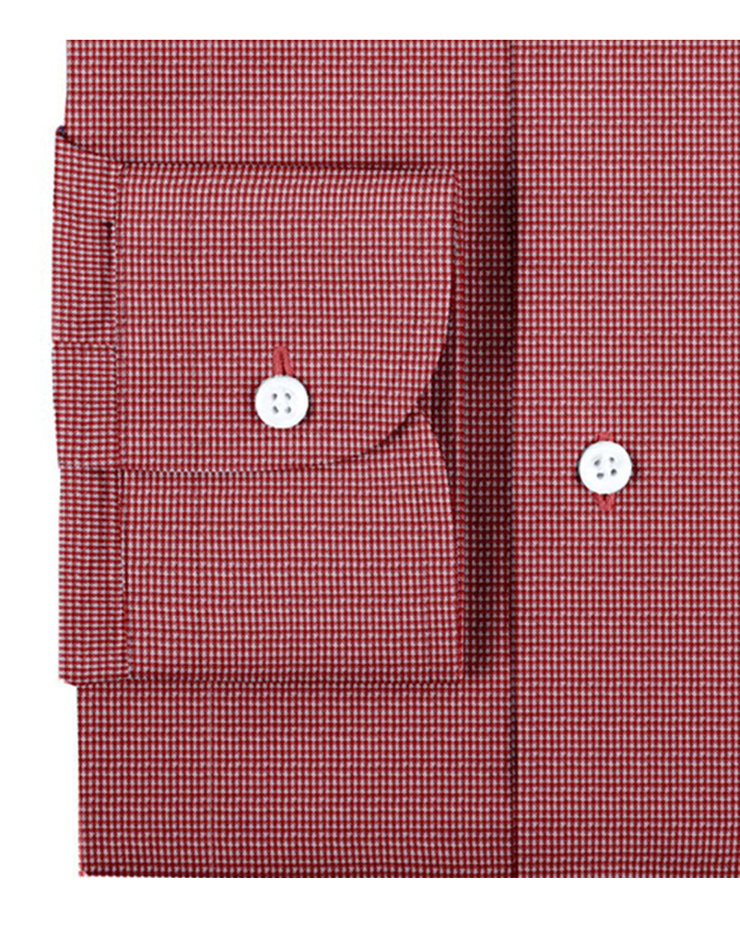 Cuff of the custom linen shirt for men in red and white checks by Luxire Clothing