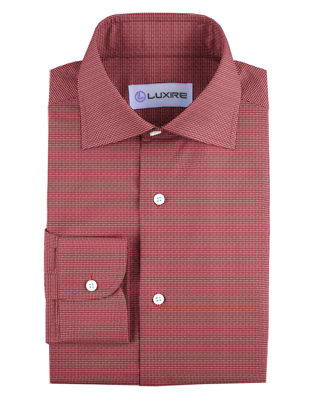 Front of the custom linen shirt for men in red and white checks by Luxire Clothing