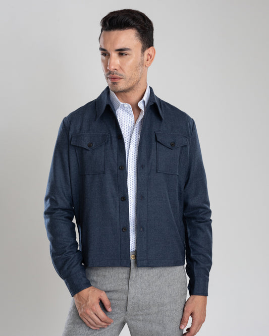 Dugdale Navy Blue Wool Flannel Shirt Jacket