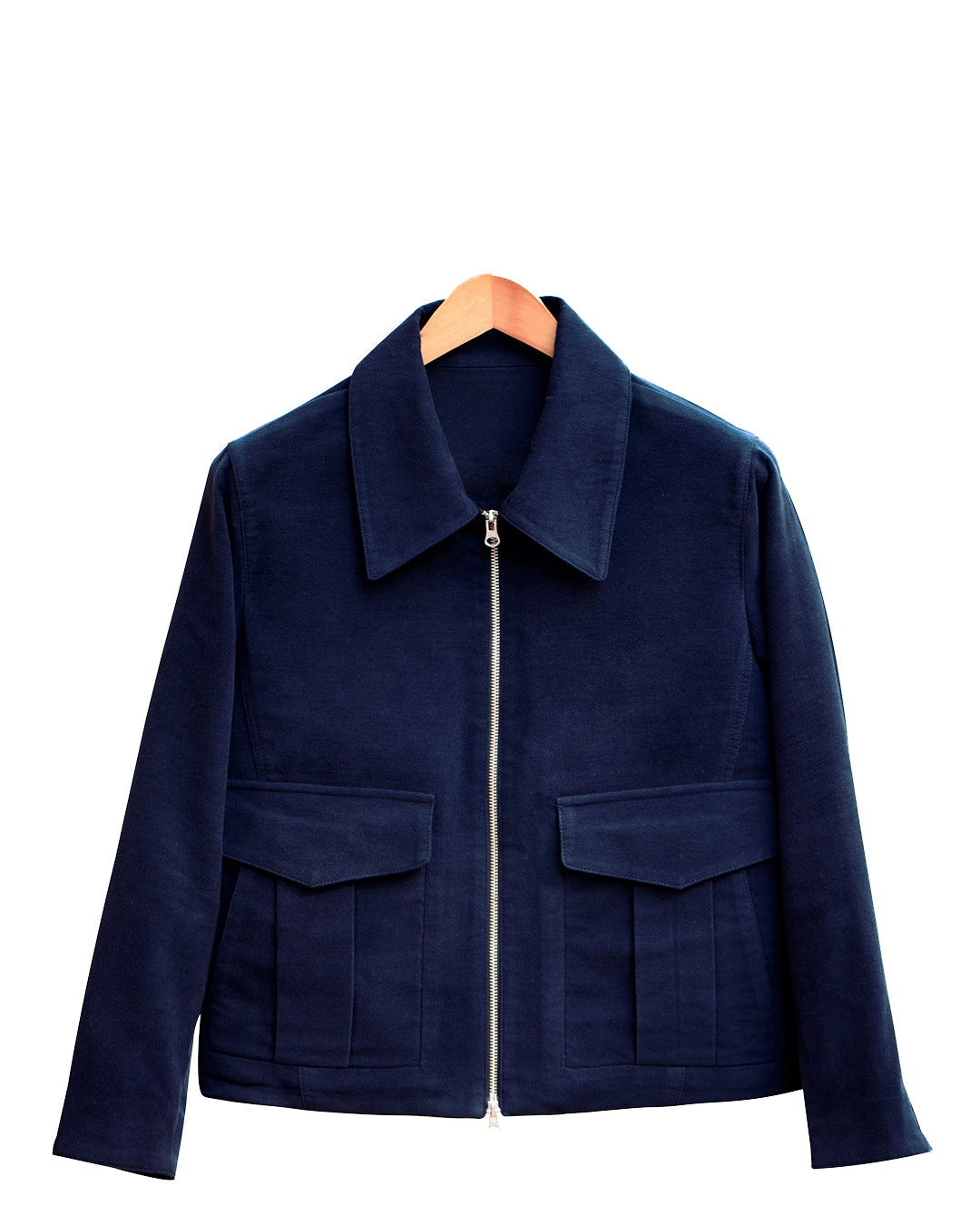 Front of the moleskin shirt jacket for men by Luxire in dark blue 2