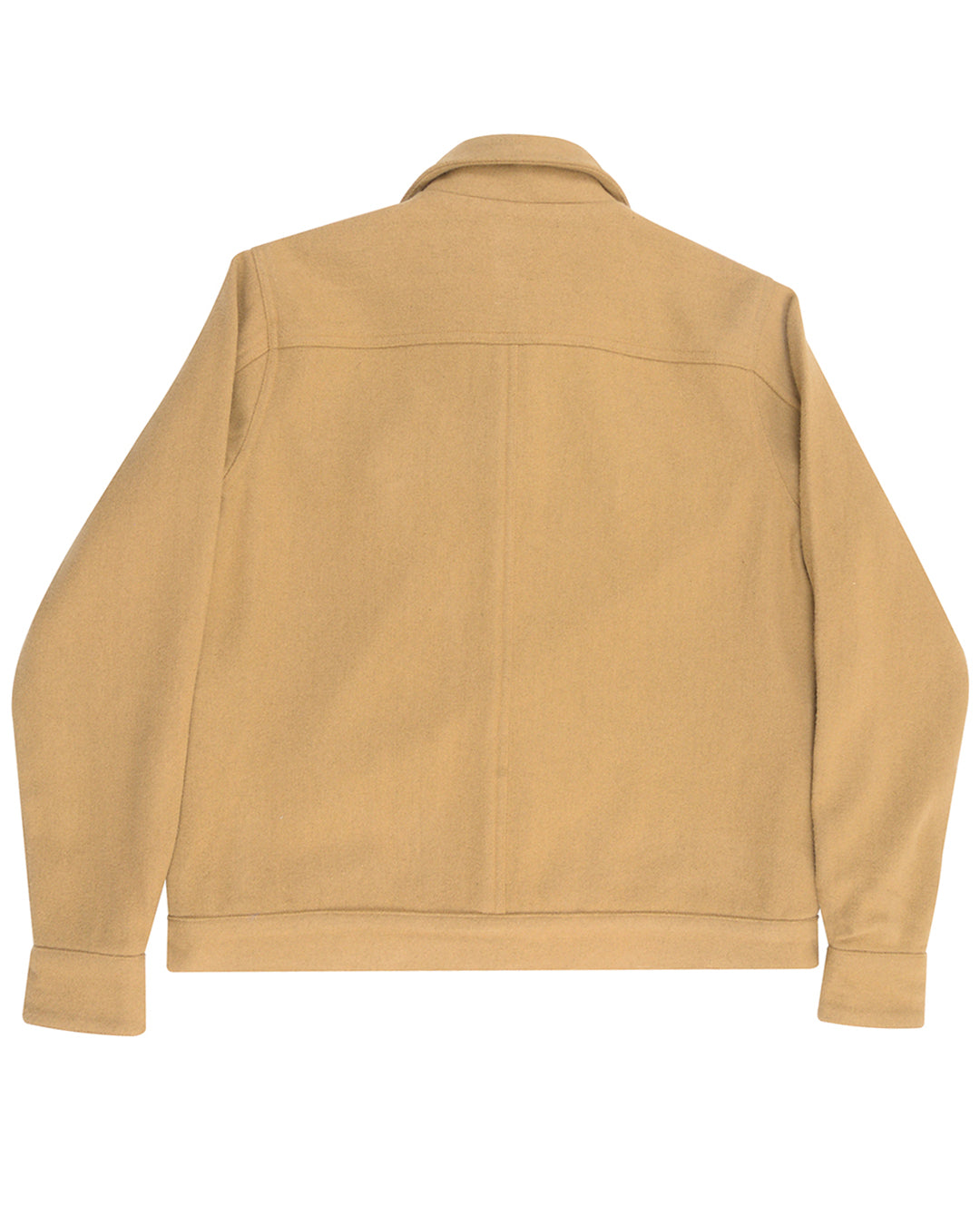 Back of the recycled wool shirt jacket for men by Luxire in camel