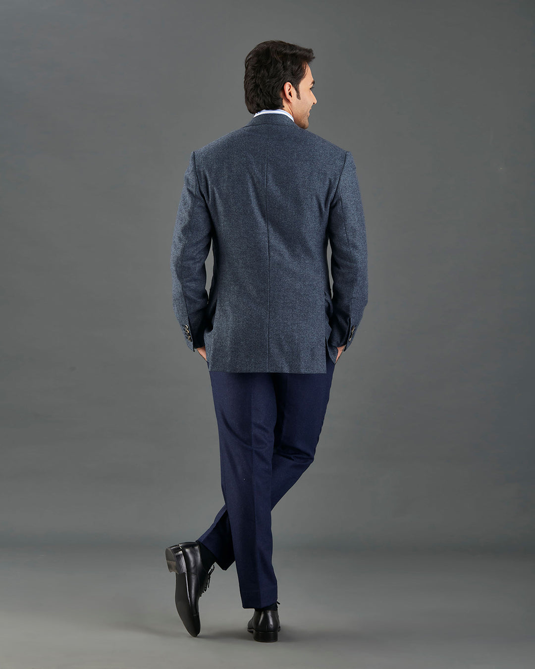 EThomas Prussian Blue Harringbone Jacket