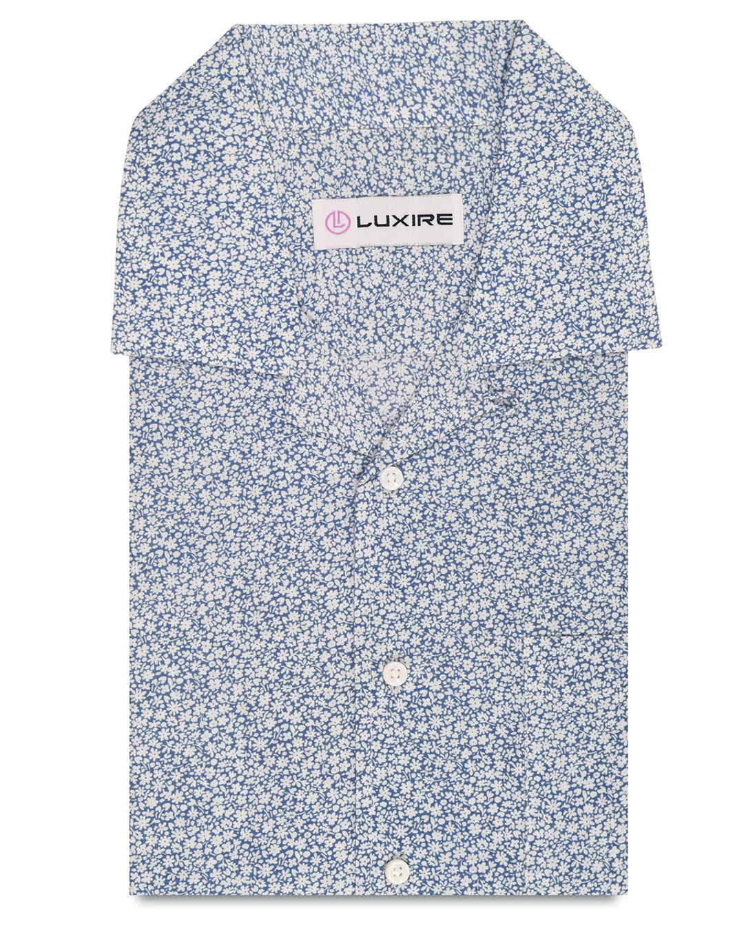 White Flower on Blue Printed Shirt