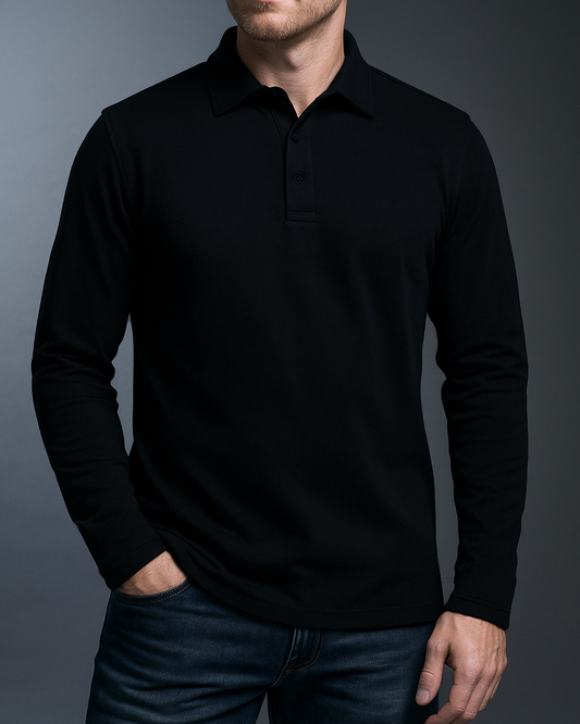 EZS Aria Black Long Sleeve Polo