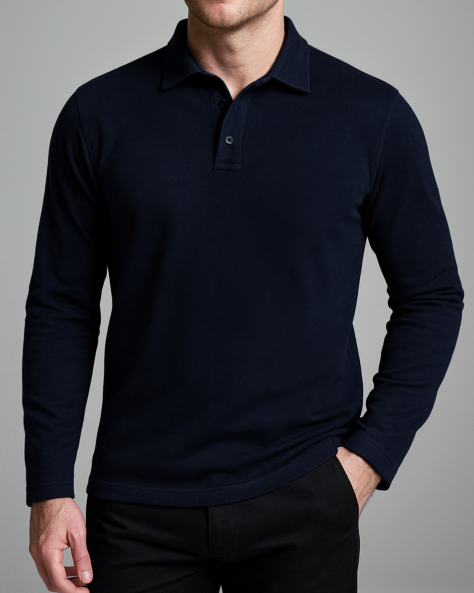 EZS Aria Navy Long Sleeve Polo - 1