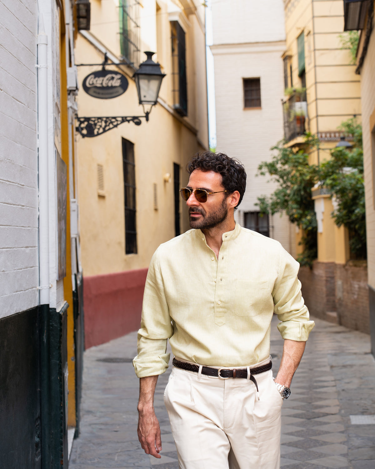 Light Olive Green Slub Linen Summer Shirt - 17