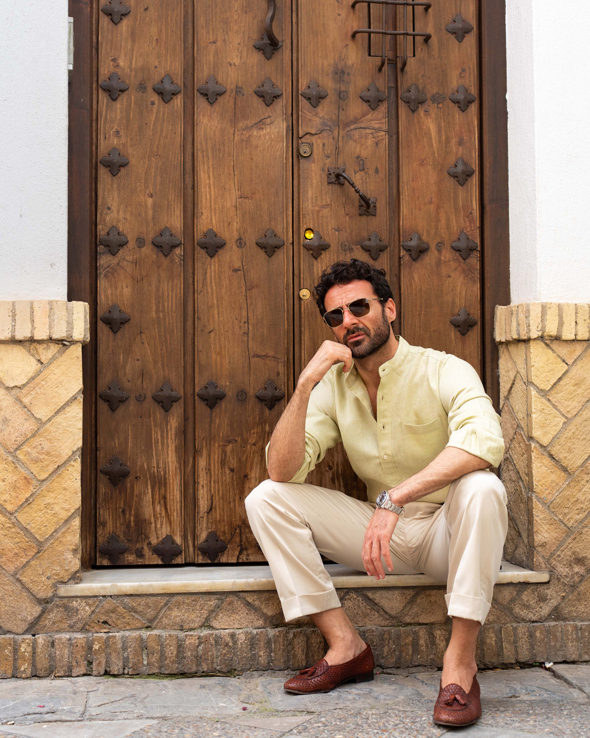 Light Olive Green Slub Linen Summer Shirt - 10