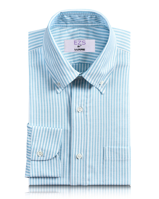 EZS Ferozi Blue on White Oxford University Stripes Shirt