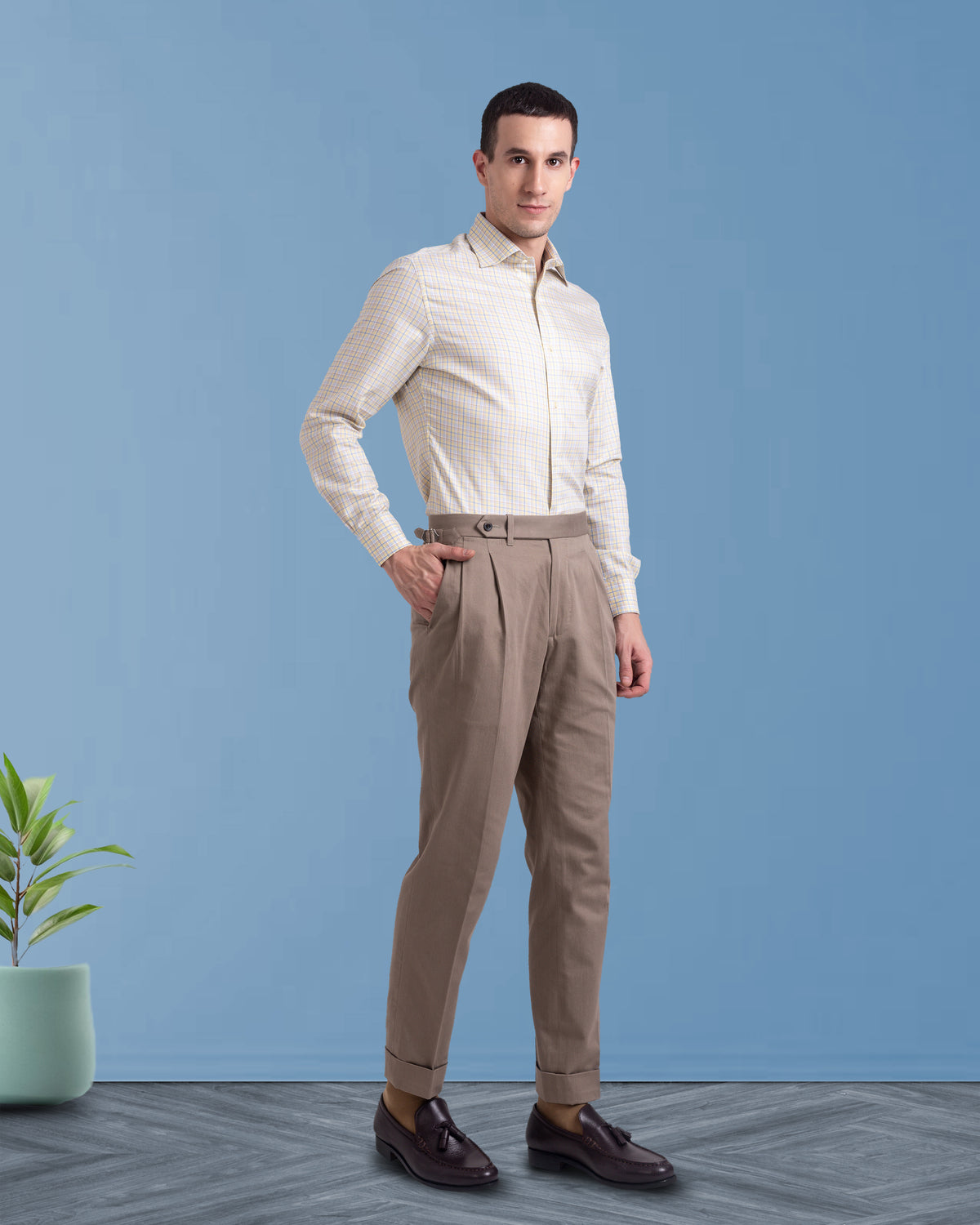 Soft Yellow Blue Tatersall Shirt - 5