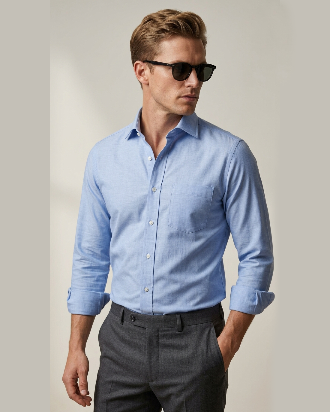 Getzner Blue Pinpoint Oxford Shirt - 1