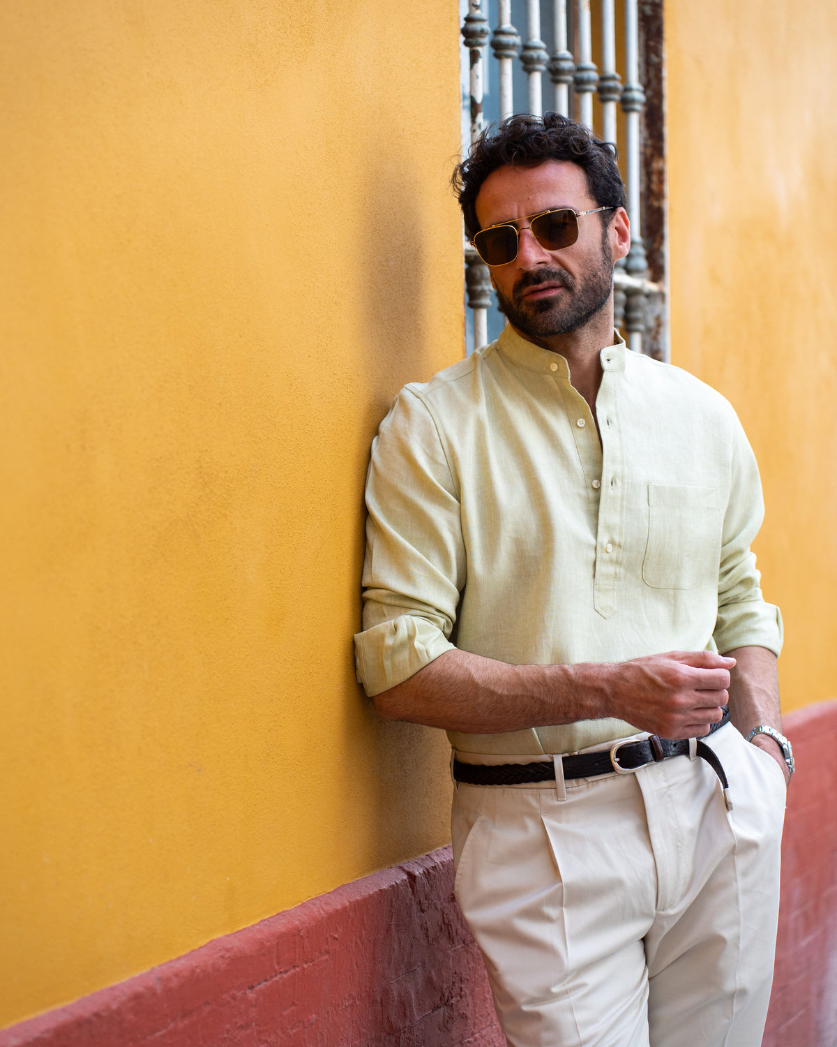 Pleated Sandstone Cotton Twill Pant - 6