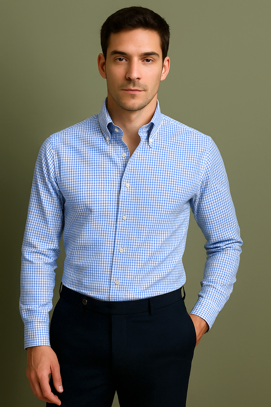 Monti Blue Graph Mini Checks Shirt