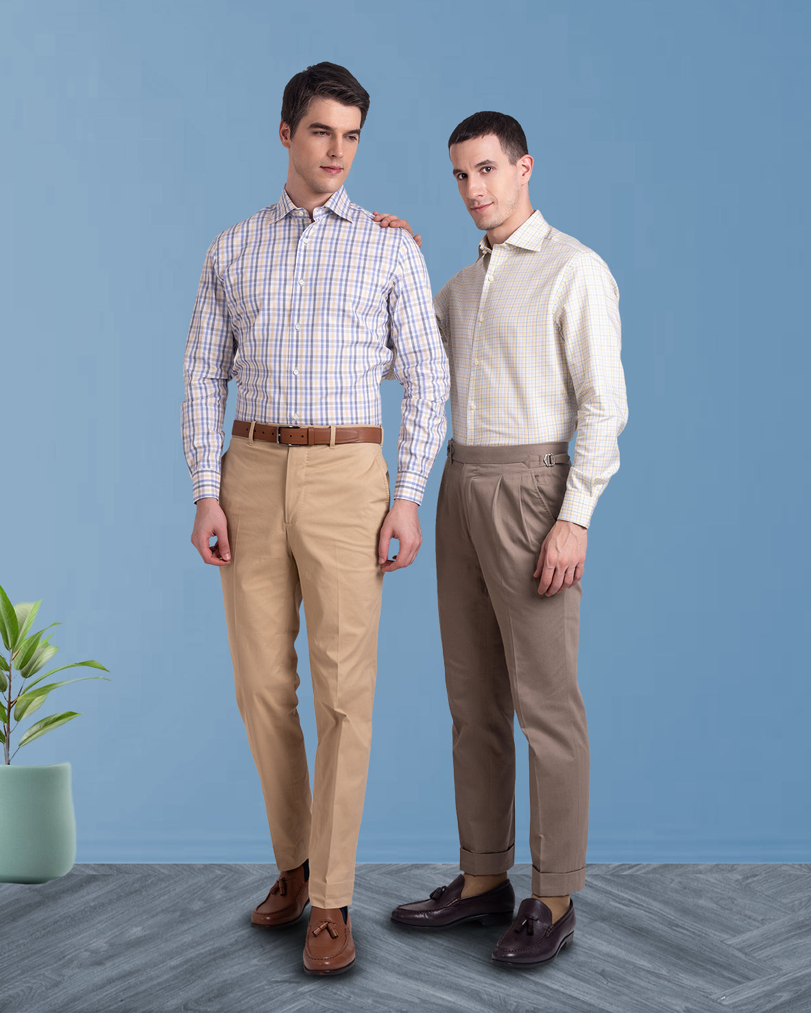 Soft Yellow Blue Tatersall Shirt - 8