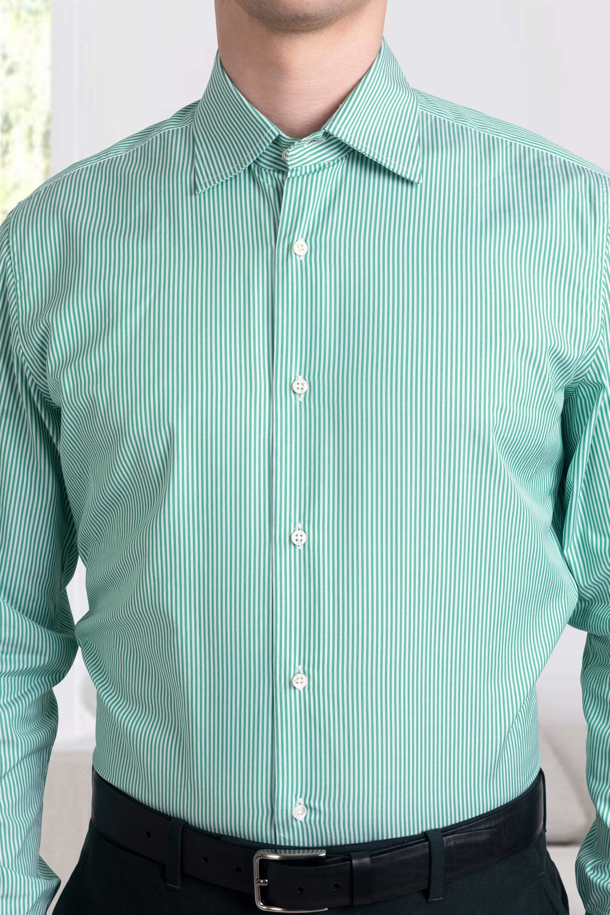 White Green Dress Stripes Shirt - 3